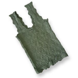 Square Neck‎ Stretch Tank Floral Texture & Scalloped Edges NWOT Wm Sm/Med Olive
